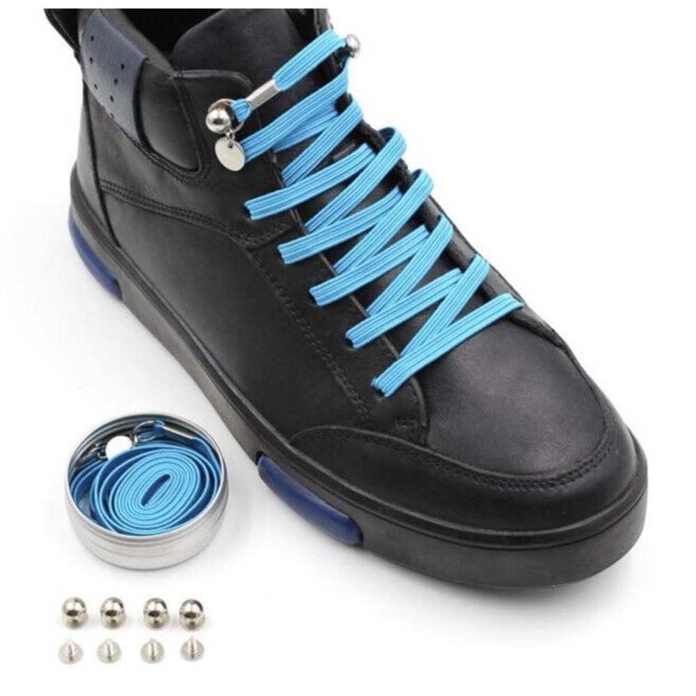 Shoelace Quick No Tie Elastic Laces Metal Lock Shoe Strings BLACK NEW!